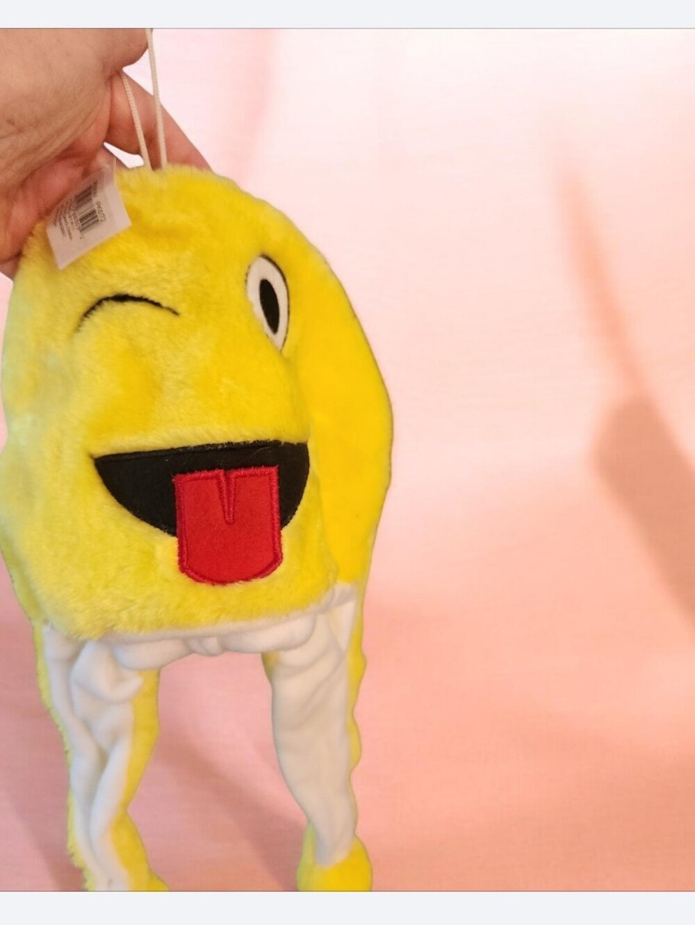 Winking Emoji Plush Hat - Yellow with Red Tongue■ Nwt